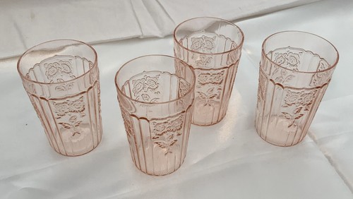 Anchor Hocking Mayfair Open Rose Pink 3.5" Flat Juice Tumblers Set Of 4 - Picture 1 of 4