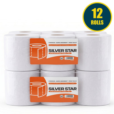 Silverstar 12er Pack weiß Küchenrolle 2-lagig Mittelzuführung Papierhandtücher 600m Großpackung