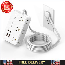 Flat Plug Power Strip Surge Protector, 5Ft Ultra Thin Extension Cord with 4 USB