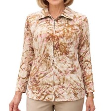 Additions by Chico's Cream, Pink  Tan Animal Print Full Zip Jacket Size M