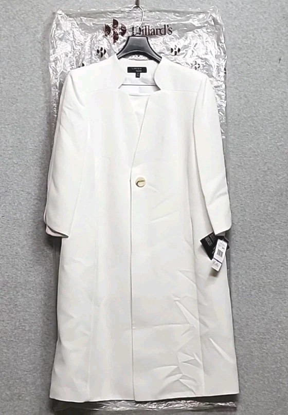 Vintage Le Suit Women's luxury Jacket Skirt/Duster White 2 Piece Set Sz 18 Y2K