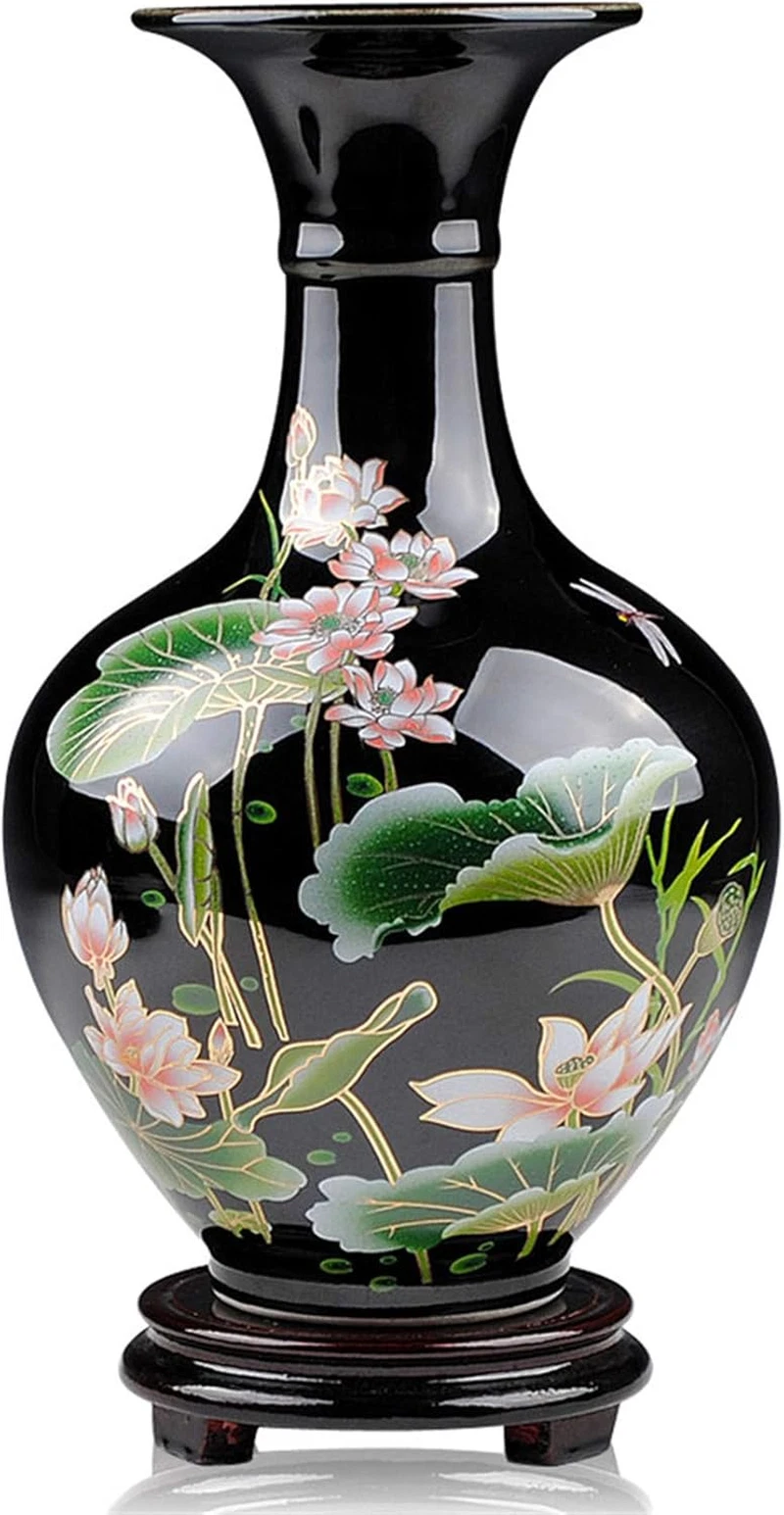 Elegant 9.45'' Chinese Ceramic Vase with Lotus Design for Home Decor
