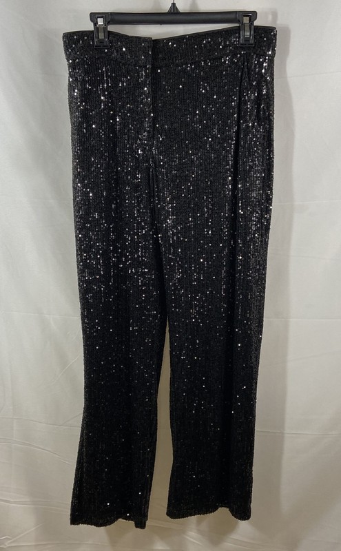 ASOS DESIGN Women's Black Sequin Petite High Rise Wide Leg Pants US 8
