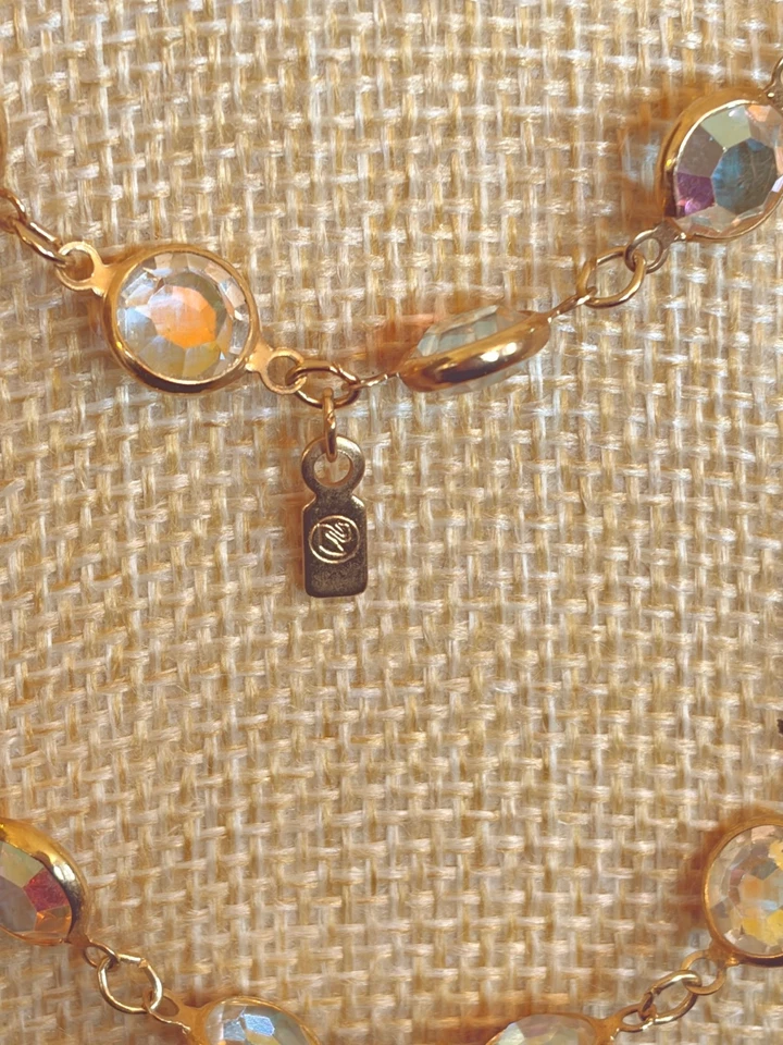 Collar Swarovski Aurora Boreal Ventana Transparente 32" Envoltura Tono Dorado Firmado Foto 3 de 4