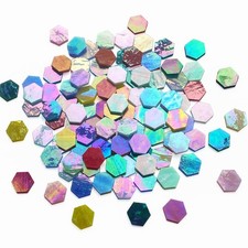 100 Pieces Hexagon Mosaic Tiles for Crafts Bulk, Iridescent Stained Glass Pie...