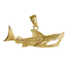 New 14k Yellow Gold Shark Pendant
