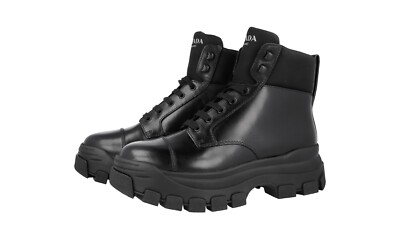 LUXUS PRADA WINTER STIEFEL BOOTS 2TG156 MONOLITH SCHWARZ LEDER NEU