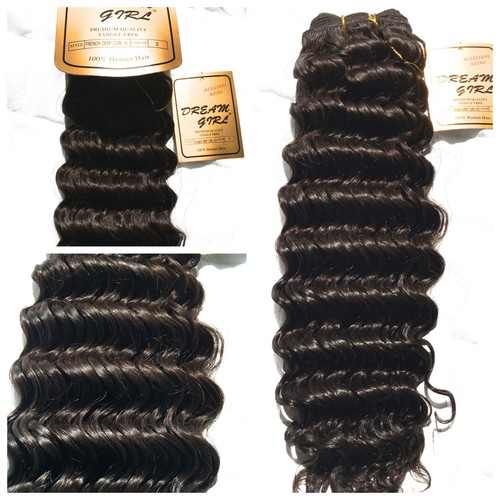 100% HUMAN HAIR -Made by DREAMGIRL -FRENCH DEEP CURL WEAVES 12, 14 and 16 inches - Picture 1 of 15
