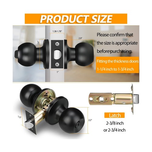 Round Privacy Door Knobs Bulk Matte Black Door Knobs Interior Black Door Knob... - Picture 3 of 7