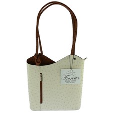 Fioretta Italian Genuine Leather Ostrich Pattern Top Dual Handles Tote Shoulder