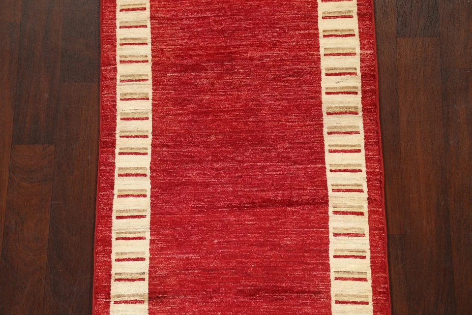 Rot/Elfenbein Gabbeh Kashkoli Eingefasst Modern Teppich Läufer Handgeknüpft - Bild 3 von 4