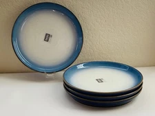 Set of 4 DENBY Halo Dinner Coupe Plates Round 10" Stoneware BLUE HAZE Speckles