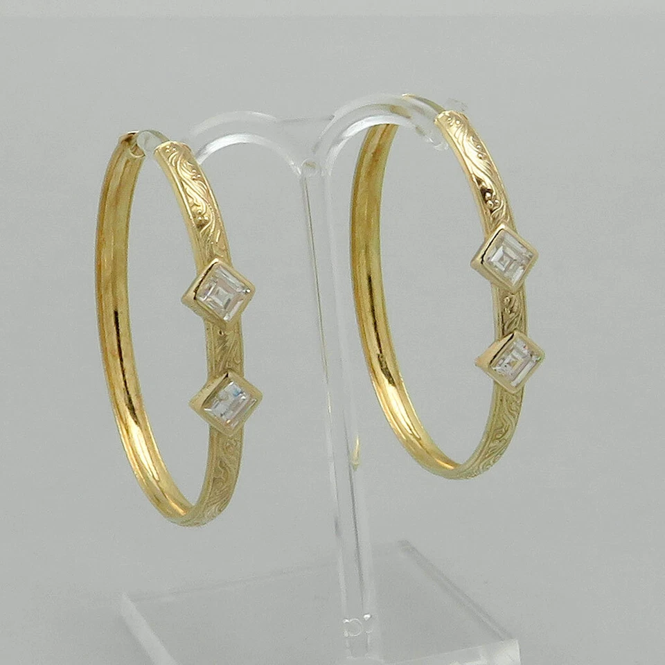 Ohringe Creolen groß mit Zirkonia Besatz ca. 4,6 cm Ø in 750/18K Gelbgold - Bild 2 von 4