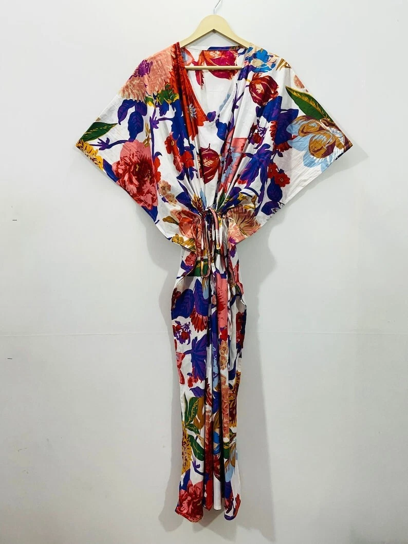 Indian Vintage 100% Cotton Long Beach Maxi Kaftan Dress One Size Caftan Kimono
Opens in a new window