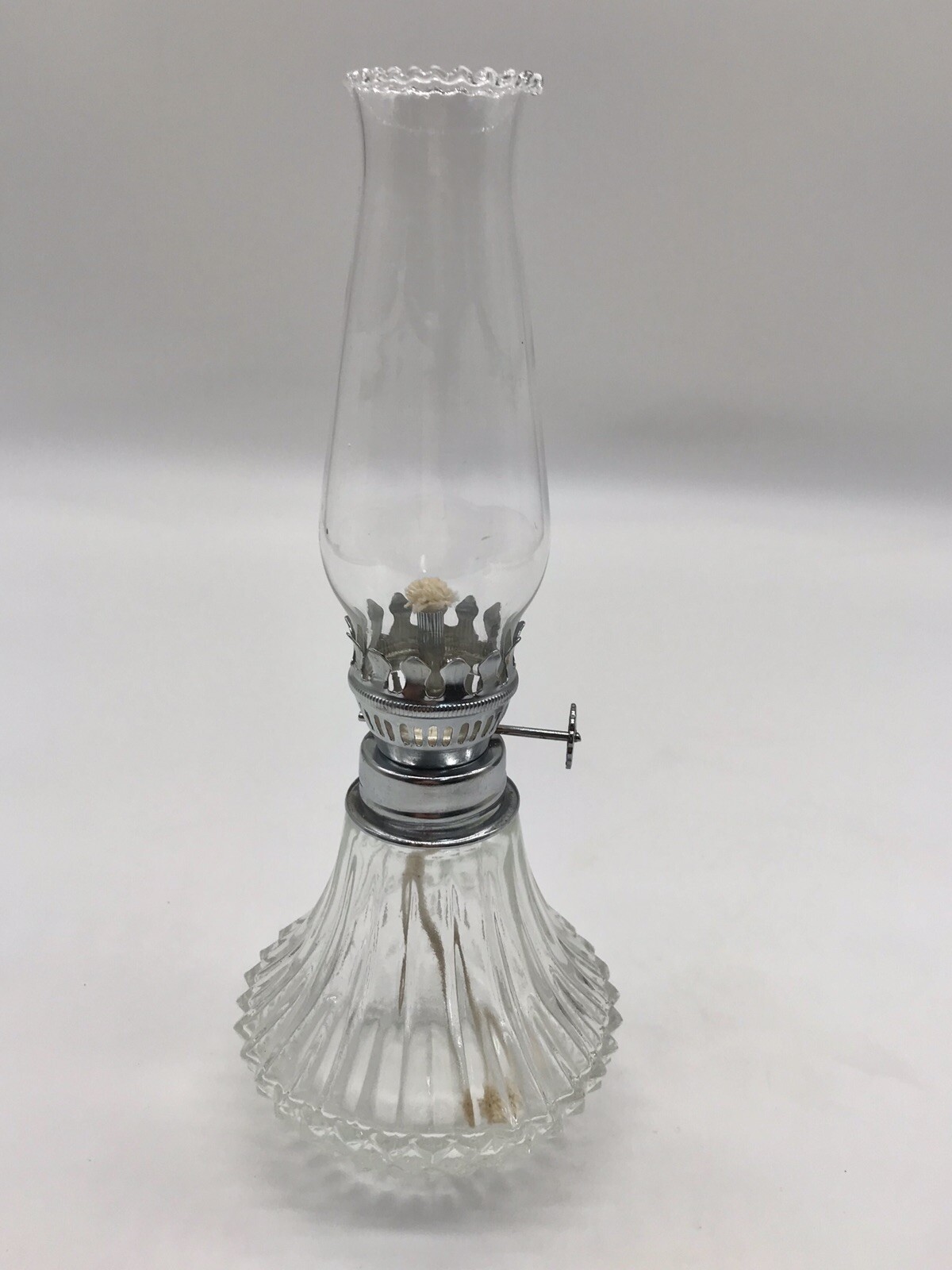 Vintage Lamplight Farms Small Clear Glass Oil Lamp Nickel Burner With