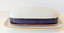 Noritake Valhalla Covered Butter Dish #2799 8" Blue White Gold Gilt Edge 1978