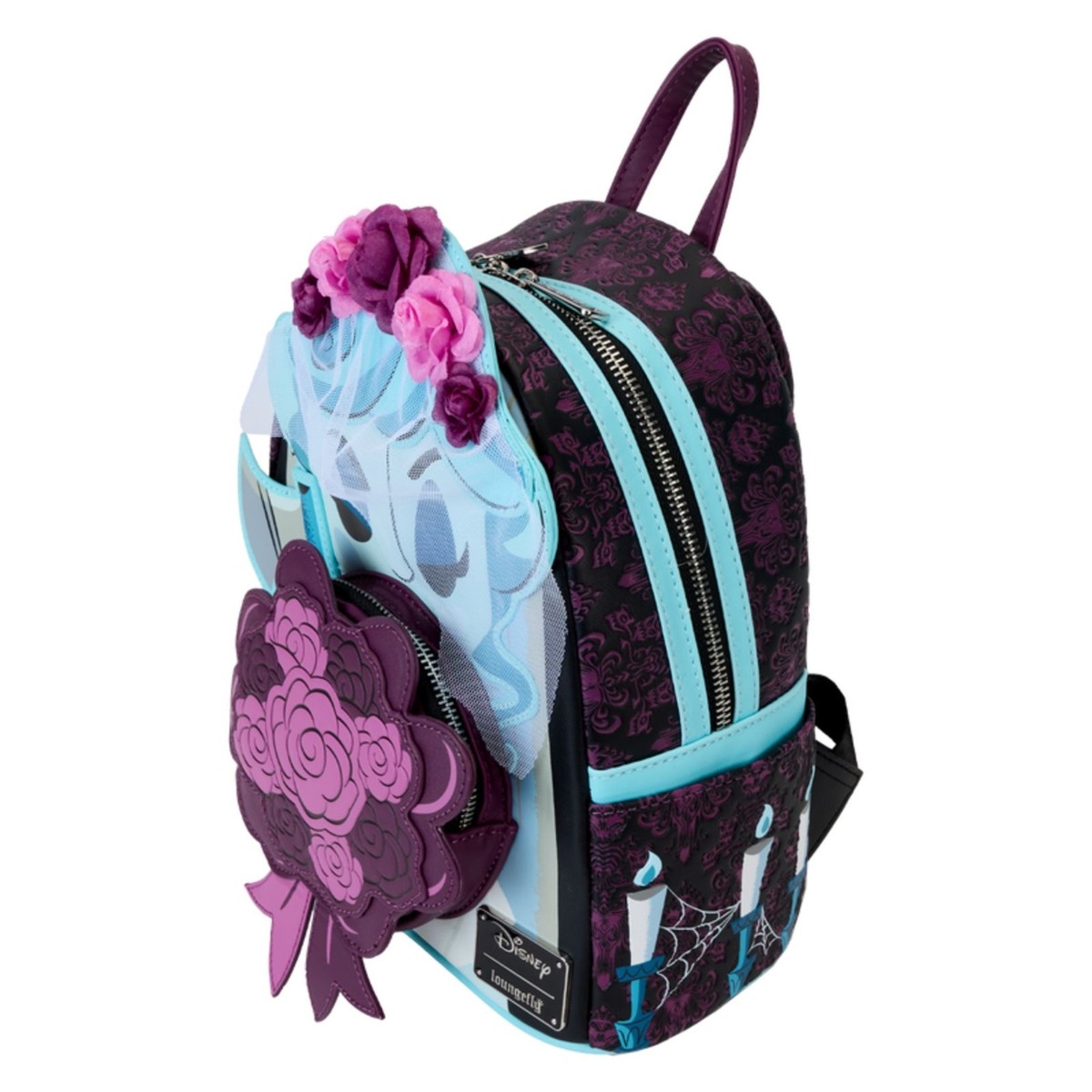 Disney Light Gray and Dark Purple \'Kiss the Bride\' Backpack Loungefly Disney Haunted Mansion Black Widow Bride Cosplay  main image 2