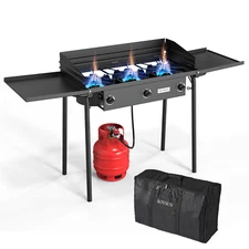 3 Burner Outdoor Propane Stove 225,000BTU Camping Gas Cooker Windscreen & Shelf