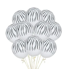 12 White Tiger Zebra Striped Party Balloons, Animal Print - 12" Standard balloon
