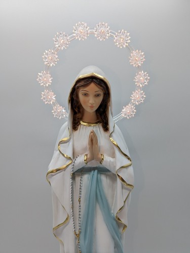 Statue de La Madonna de Lourdes Résine Alta CM 50 Avec Halo Lumineux - Photo 6 sur 8