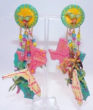 LUNCH At The RITZ Signed CLIP ON 4" L "SUNSHINE STATES" Dangle EARRINGS