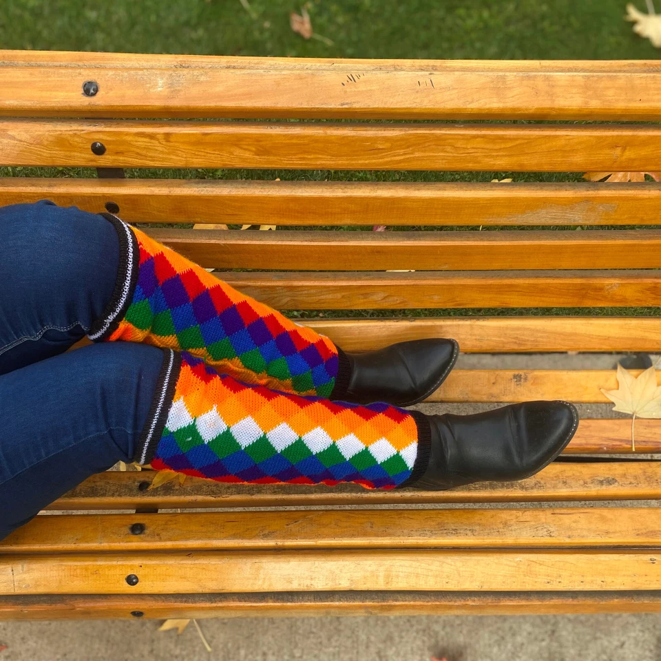 Wiphala Wool Leg Warmers Handmade Andes Style – Ethical, Warm & Bold - Image 2 of 4