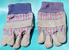 Child's Suede Leather Denim Ranch Farm Gloves, Size Medium FREE SHIP