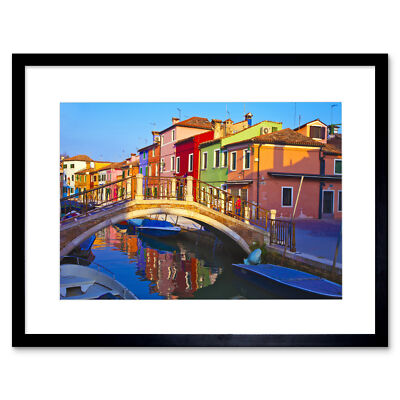 Photo Cityscape Venice Italy Burano Bridge Canal Framed Print 12x16 Inch