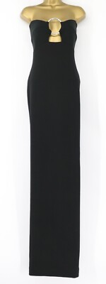 SOLACE LONDON KEIRA TRÄGERLOSES O-RING MAXIKLEID DAMEN UK 10 SCHWARZ UVP £335 AD