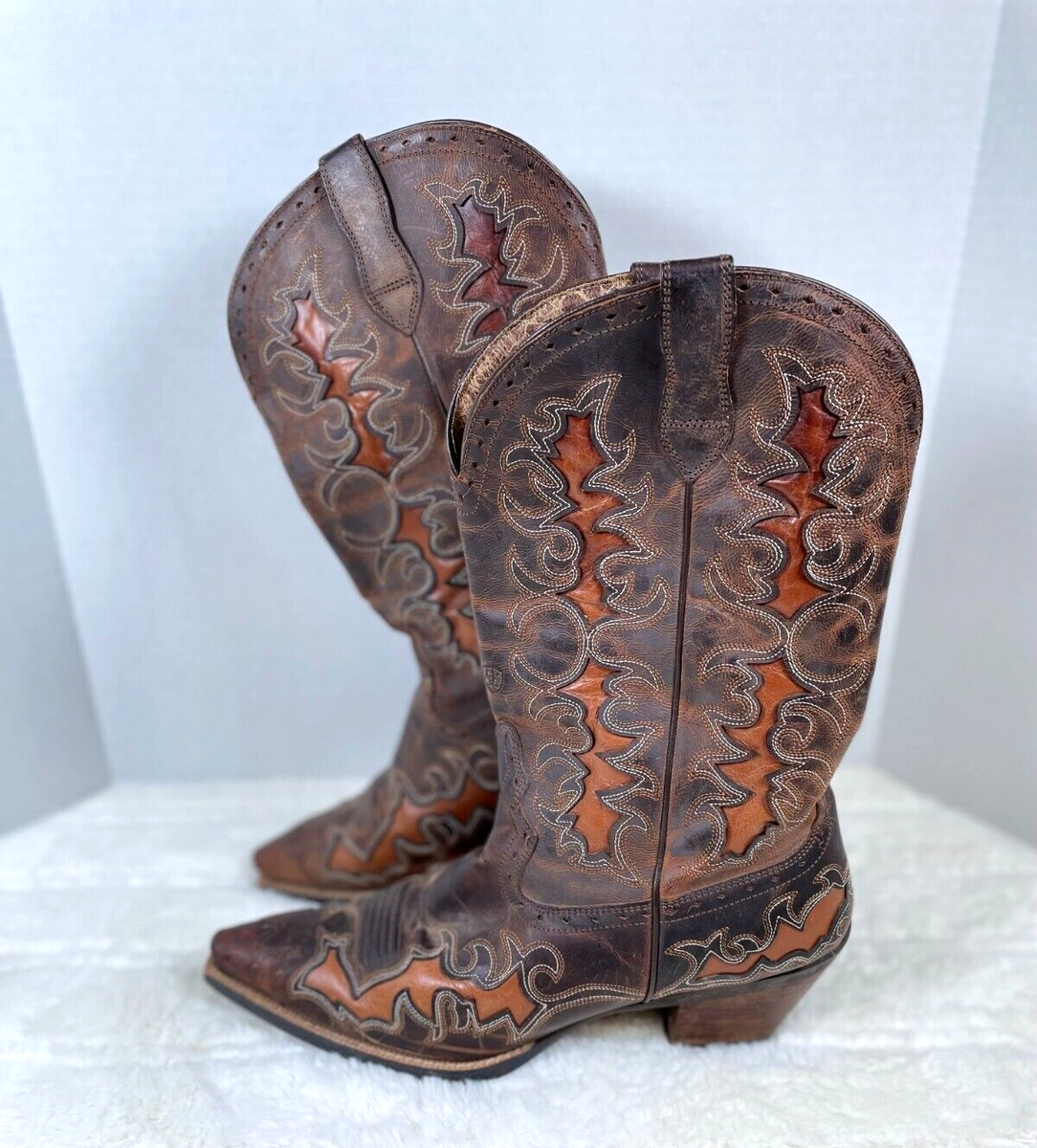 Botte O6VHR Brodé moderne Western Santiags Taille-37 Marron