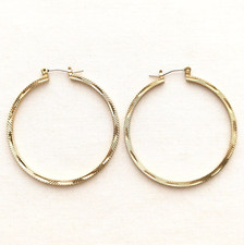 Large Textured Hoop Pierced Earrings Gold Tone Boho Preppy Gypsy Jewelry 1.75"