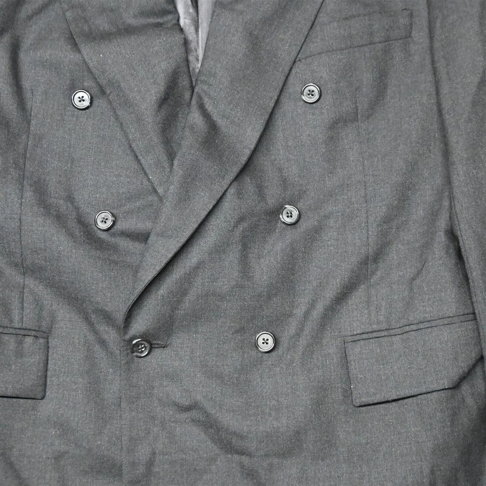 复古 Neiman Marcus 42R 灰色 100% 羊毛双排扣运动外套外套夹克 — 第 3/4 张图片