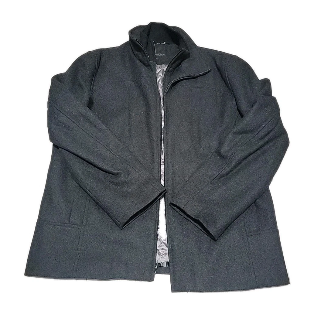 Calvin Klein Mens Black Wool Blend Jacket Size M Quilted Liner Zip