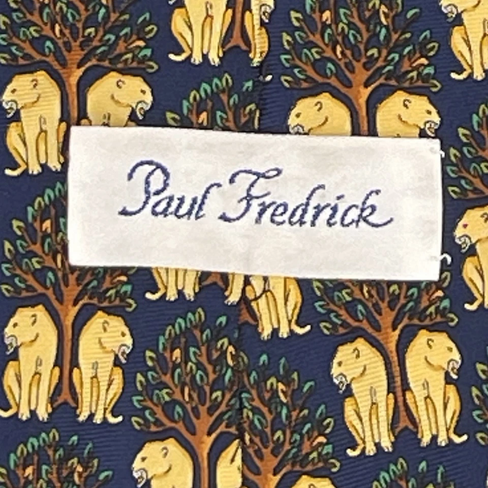 Gravata Paul Fredrick masculina estampa de leão seda italiana gravata ousada Regal feita nos EUA - Imagem 3 de 4