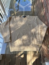 Vintage Polo Ralph Lauren Chunky Knit Crewneck Sweater Pullover Mens Medium Tan