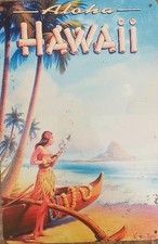 HAWAII METAL TIN SIGN BAR WALL ART DECOR ALOHA HAWAII BEACH SCENE FUN COOL ART