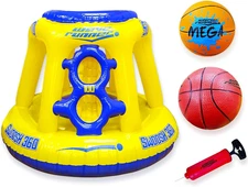Inflatable Pool Basketball Hoop Set, Floating Game with Ball and Water-Skipping 