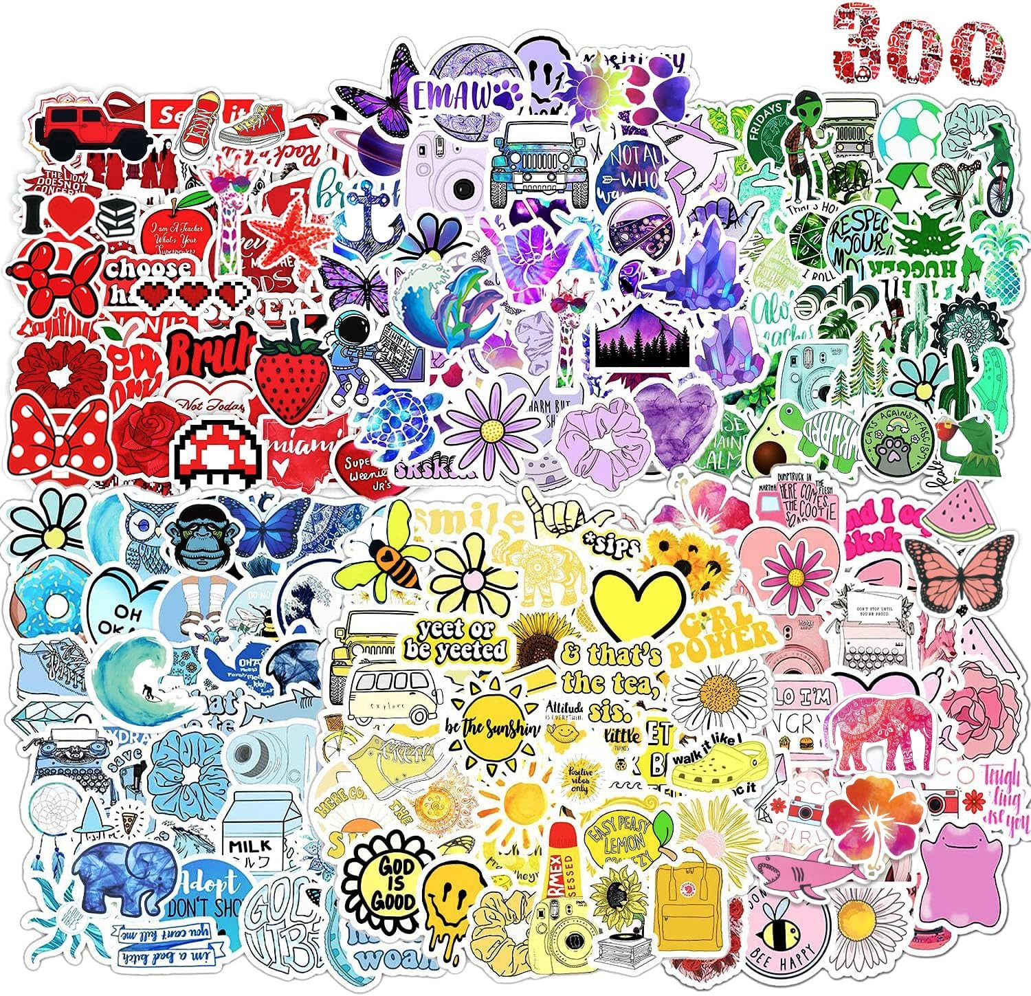 Stickers 300 Pcs Colorful Fun Sticker Pack, Waterproof Vinyl