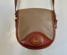 Vintage Dooney  Bourke All Weather Leather Saddle Crossbody Bag Taupe 7"