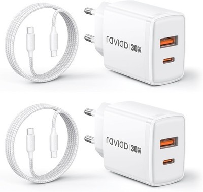 USB C Ladegerät 30W 2 Stück GaN Schnellladegerät 2m Kabel für iPhone Zubehör