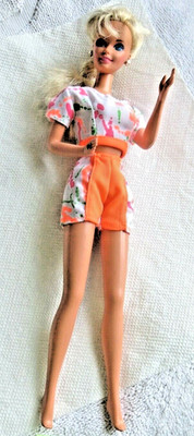 1975 BARBIE Doll - Vintage Mattel ~ Orange shorts outfit ~Hair in Fishtail Braid