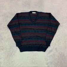 Vintage Knitted Jumper abstract patterned v-neck grandad knit sweater Men's L