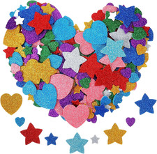 Glitter Foam Stickers 150 Pcs, Self Adhesive Foam Heart and Star Shapes, Mini Cr