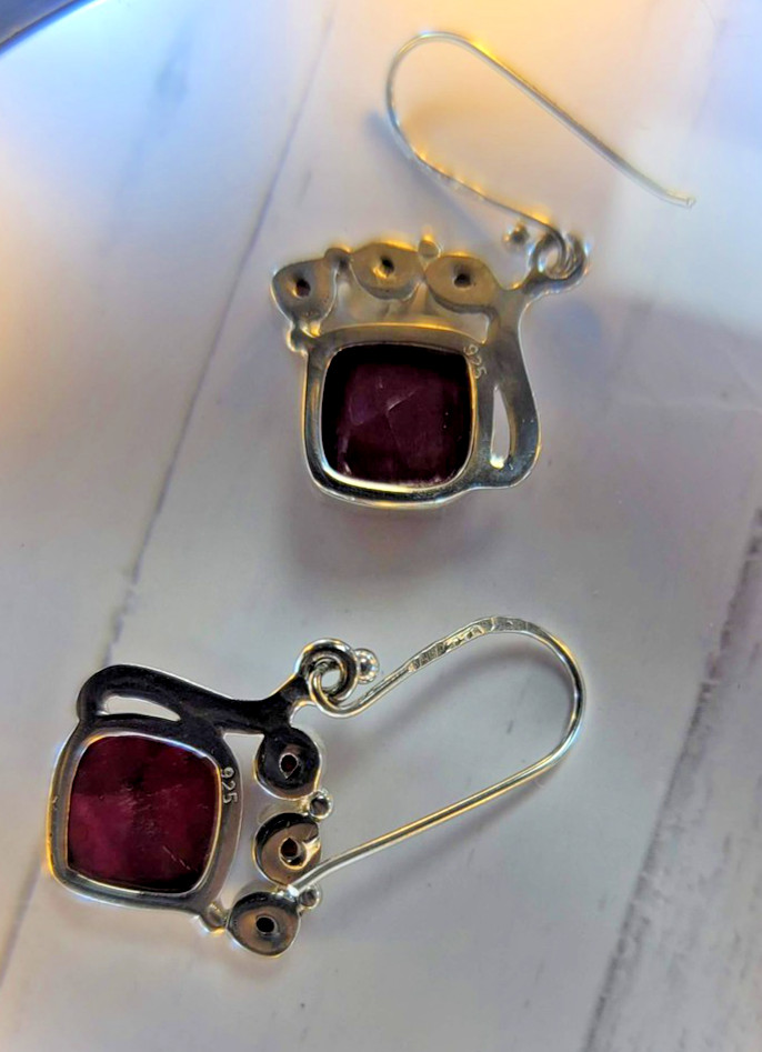 Sterling Silver 925 Ruby Garnet Dangle Drop Earri… - image 6