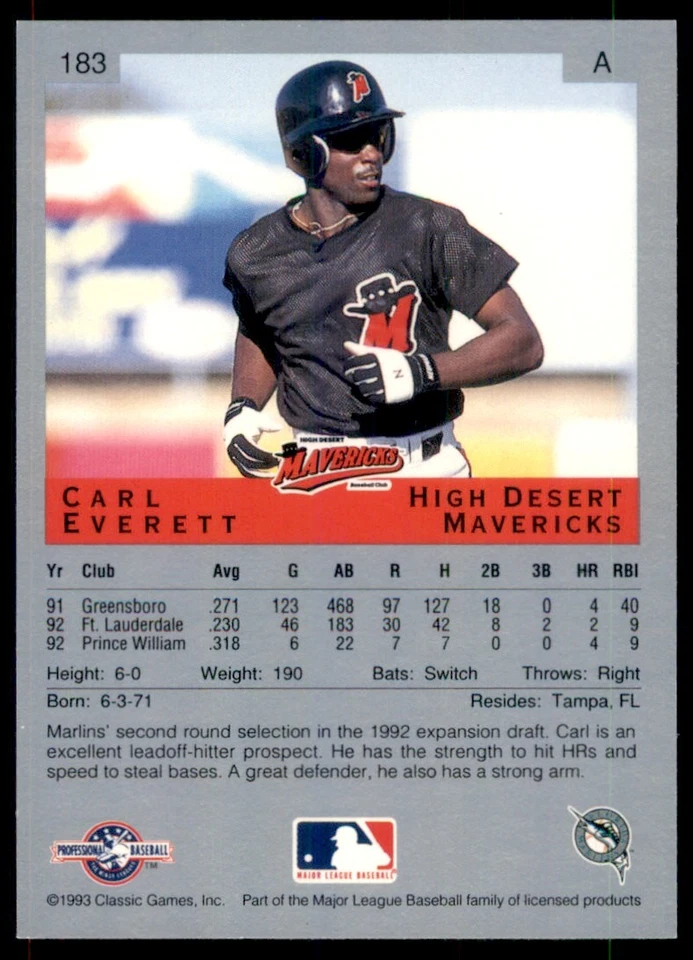 1993 Classic Best Carl Everett High Desert Mavericks #183 - Image 2 of 2
