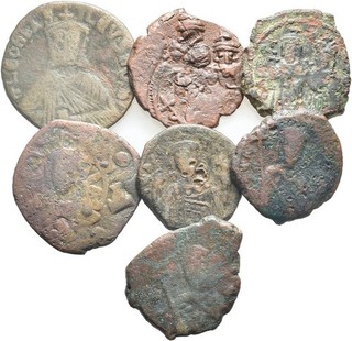 FITZ LOT OF 7 BYZANTINE BRONZE COINS CHRIST CONSTANTINOPLE ØNMB899