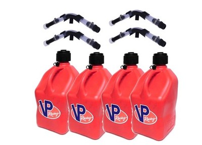 VP Racing 4 Pack Red Square 5 Gallon Fuel Jugs + Hose, Hose Bender