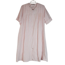 Miss Elaine Classics Striped Seersucker Full Zip Duster Robe Pink White XL