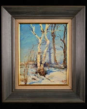 Vintage Original Impressionist Landscape Oil on Panel "Winter Forest" By Buehl