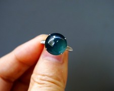 Certified Natural Grade A Icy Fei cui jadeite Ring Silver Adjustable Size